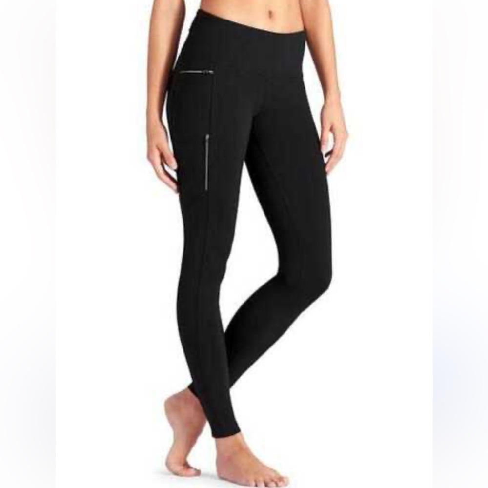Athleta Side Zipper Pockets Yoga Workout Women's Black Leggings XS EUC